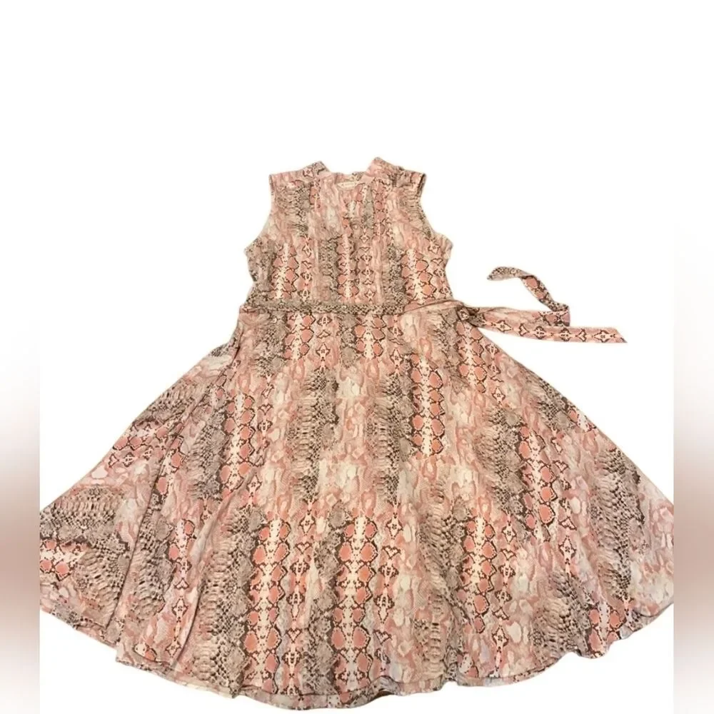 NEW Nanette Lepore DesignerSnakeskin Reptile Print Dress Sleeveless Pink Size 10_8